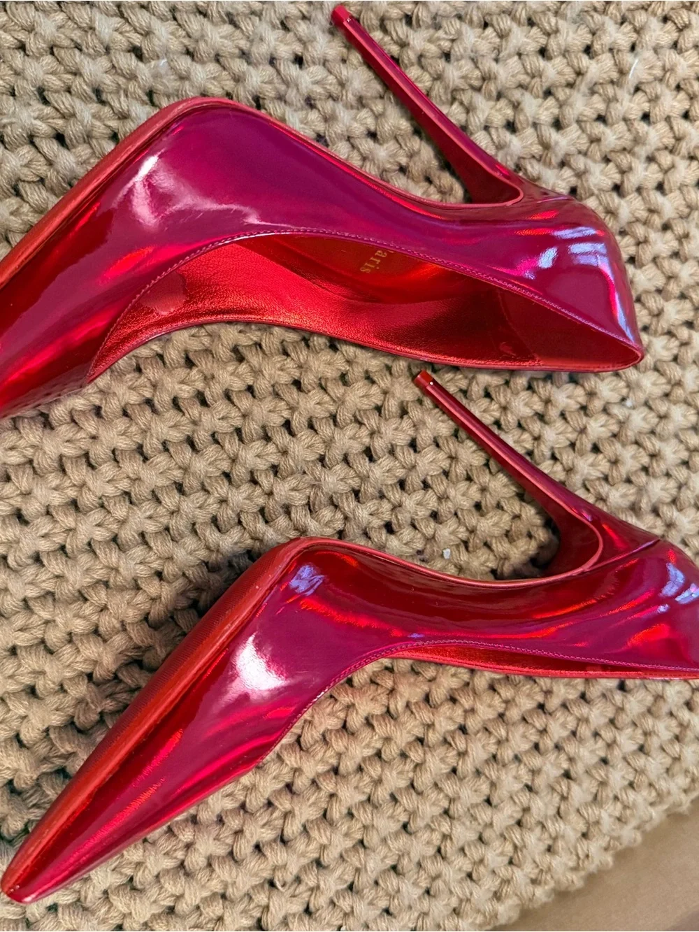 Christian Louboutin Kate 100 Patent Pointed-Toe Pumps Metallic Red - NEVER WORN - Picture 2 of 11
